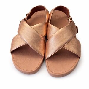 FitFlop Lulu Cross Backstrap Rose Gold Leather Sandals US 9 Microwobbleboard